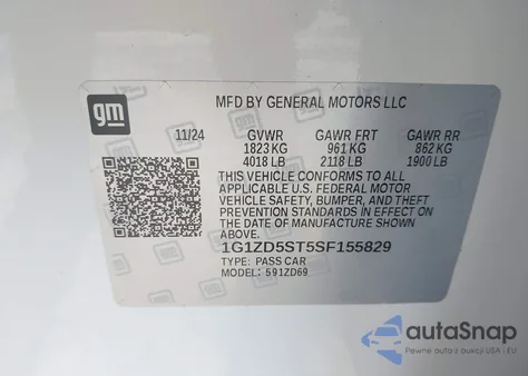 2025 Chevrolet Malibu Lt from USA, damaged, VIN 1G1ZD5ST5SF155829